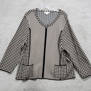 Coldwater Creek Sweater Womens 22 Black White Houndstooth Plaid Cardigan Knit‎